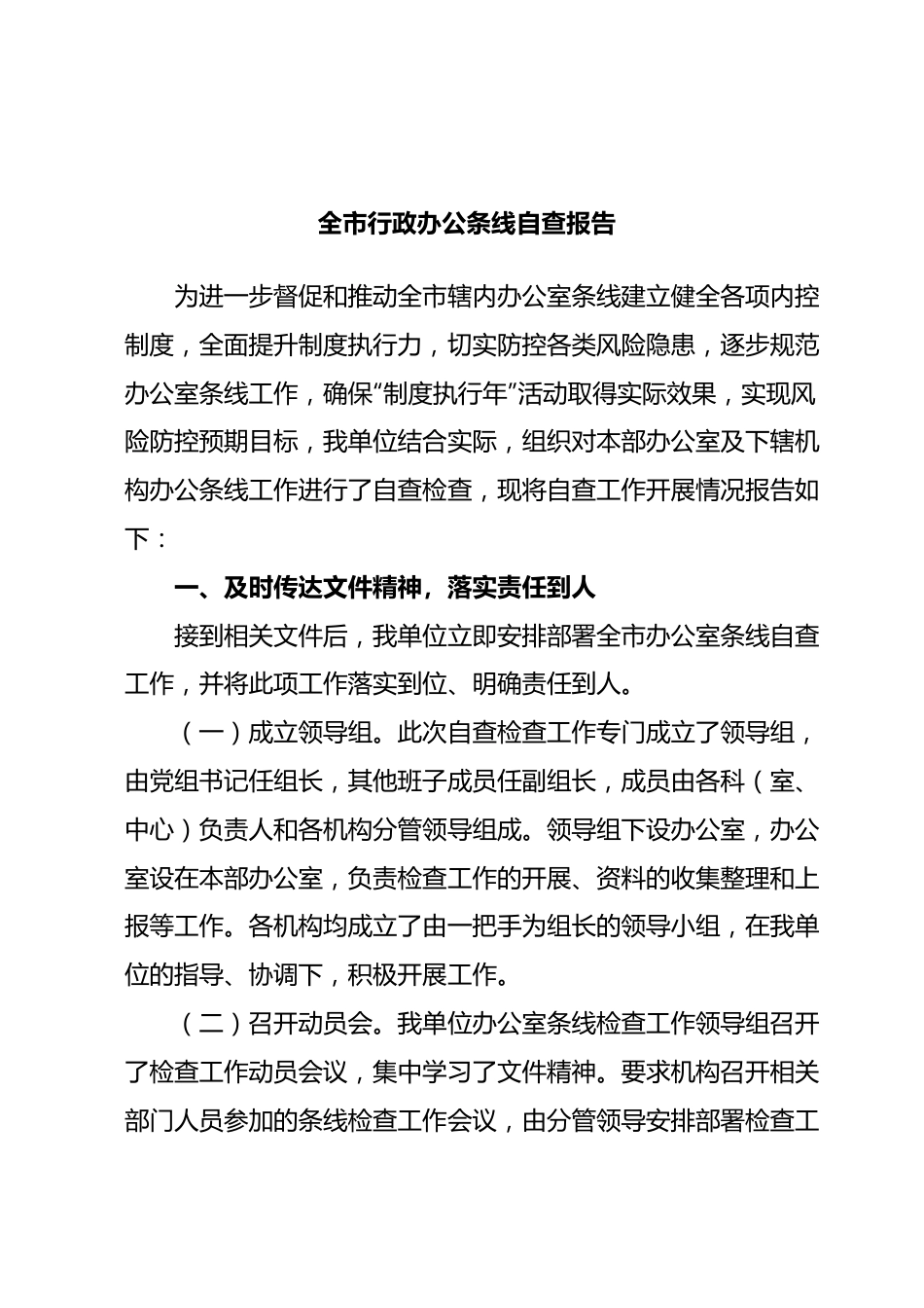 全市行政办公条线自查报告.docx_第1页