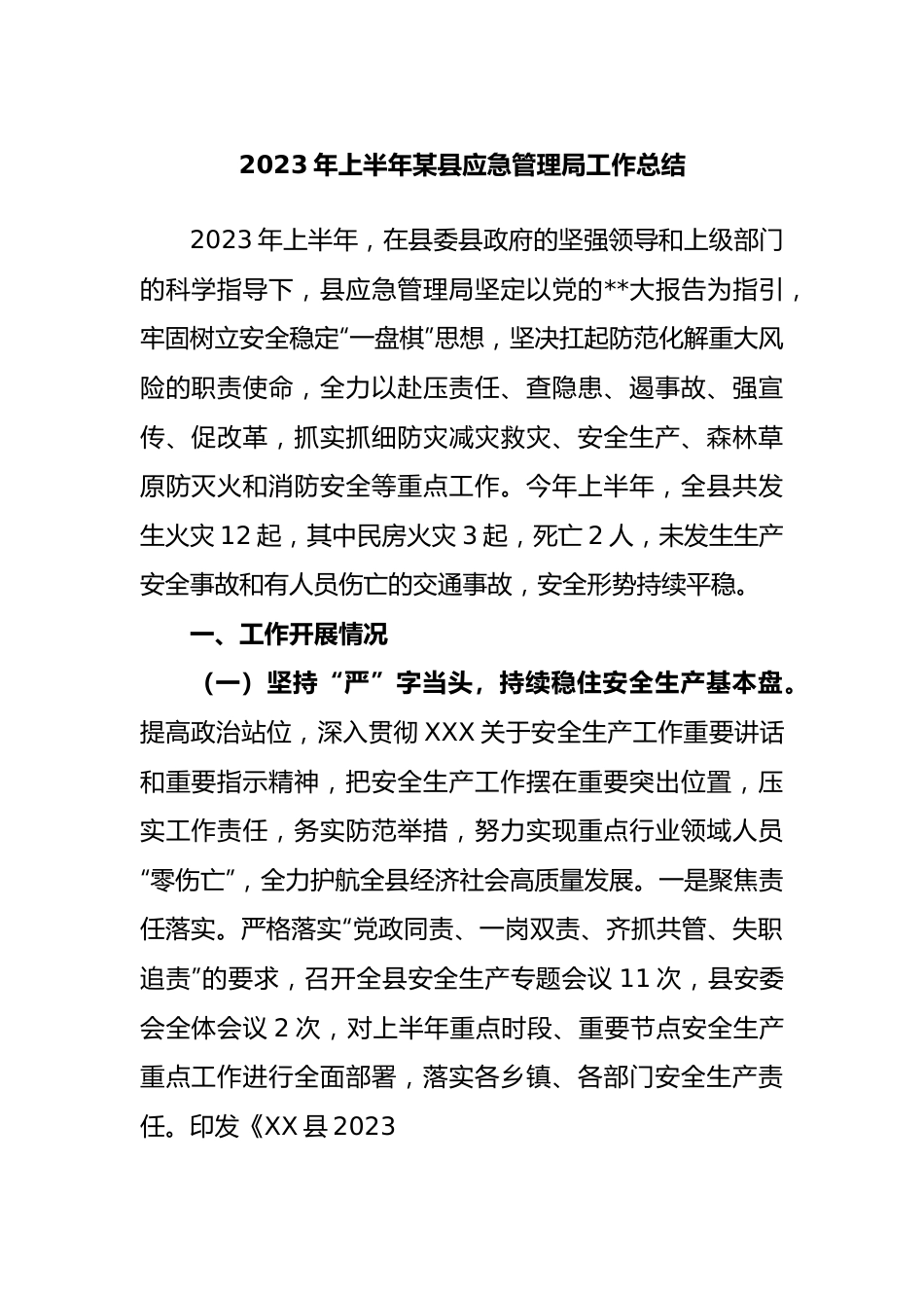 2023年上半年县应急管理局工作总结.docx_第1页