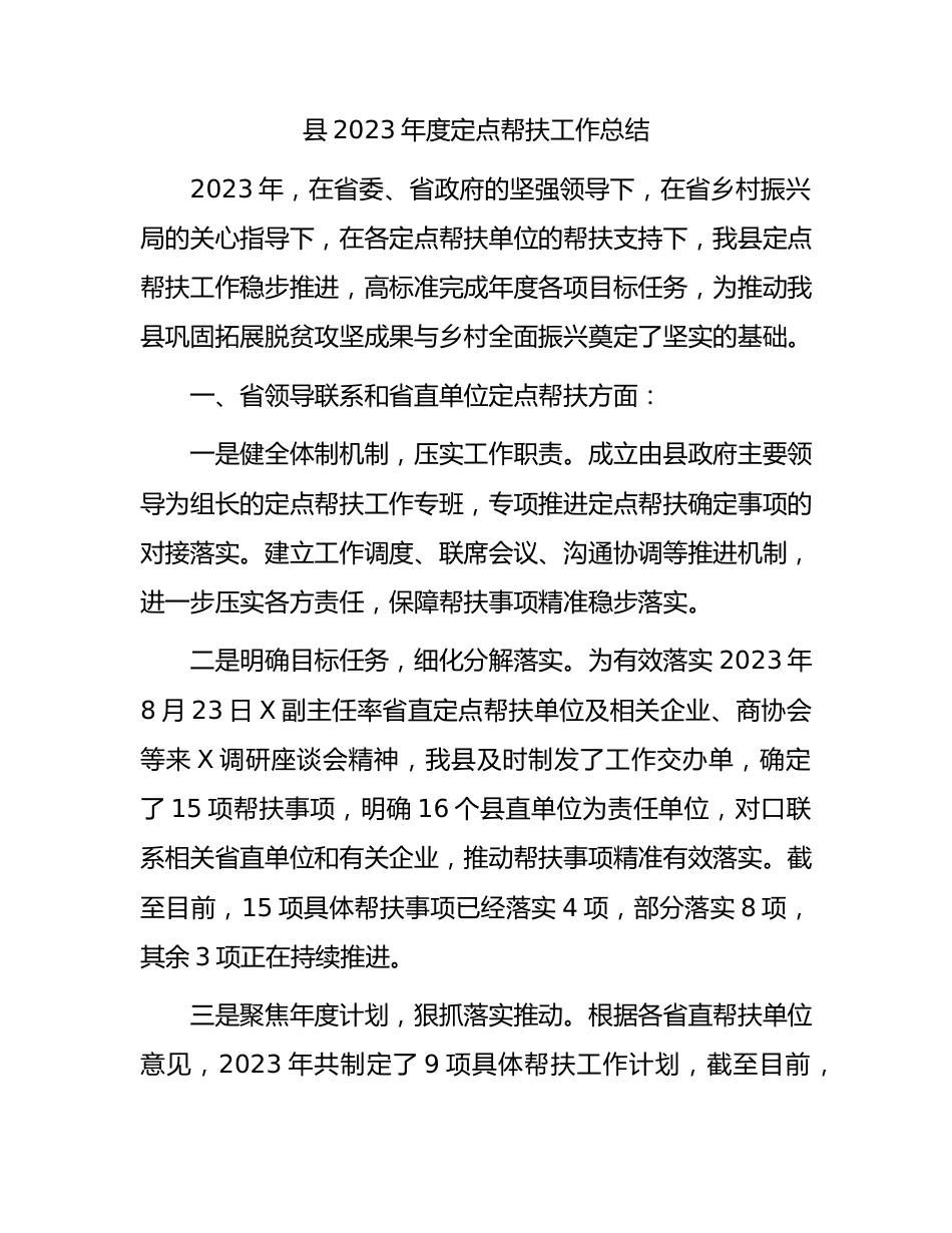 县2023年度定点帮扶工作总结.docx_第1页