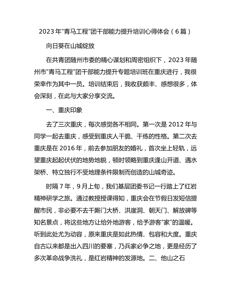 2023年“青马工程”团干部能力提升培训心得体会（6篇）.docx_第1页