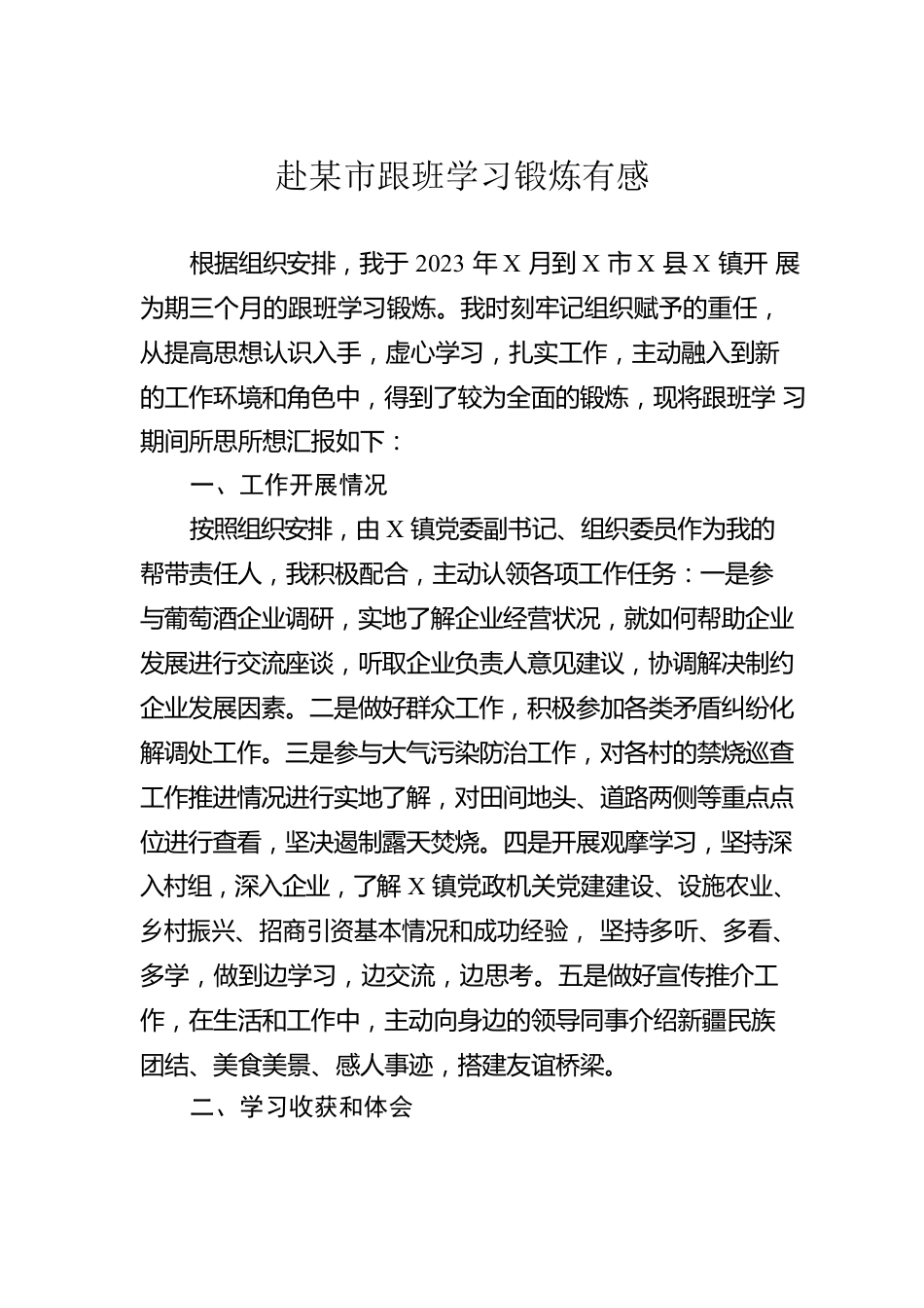 赴某市跟班学习锻炼有感.docx_第1页