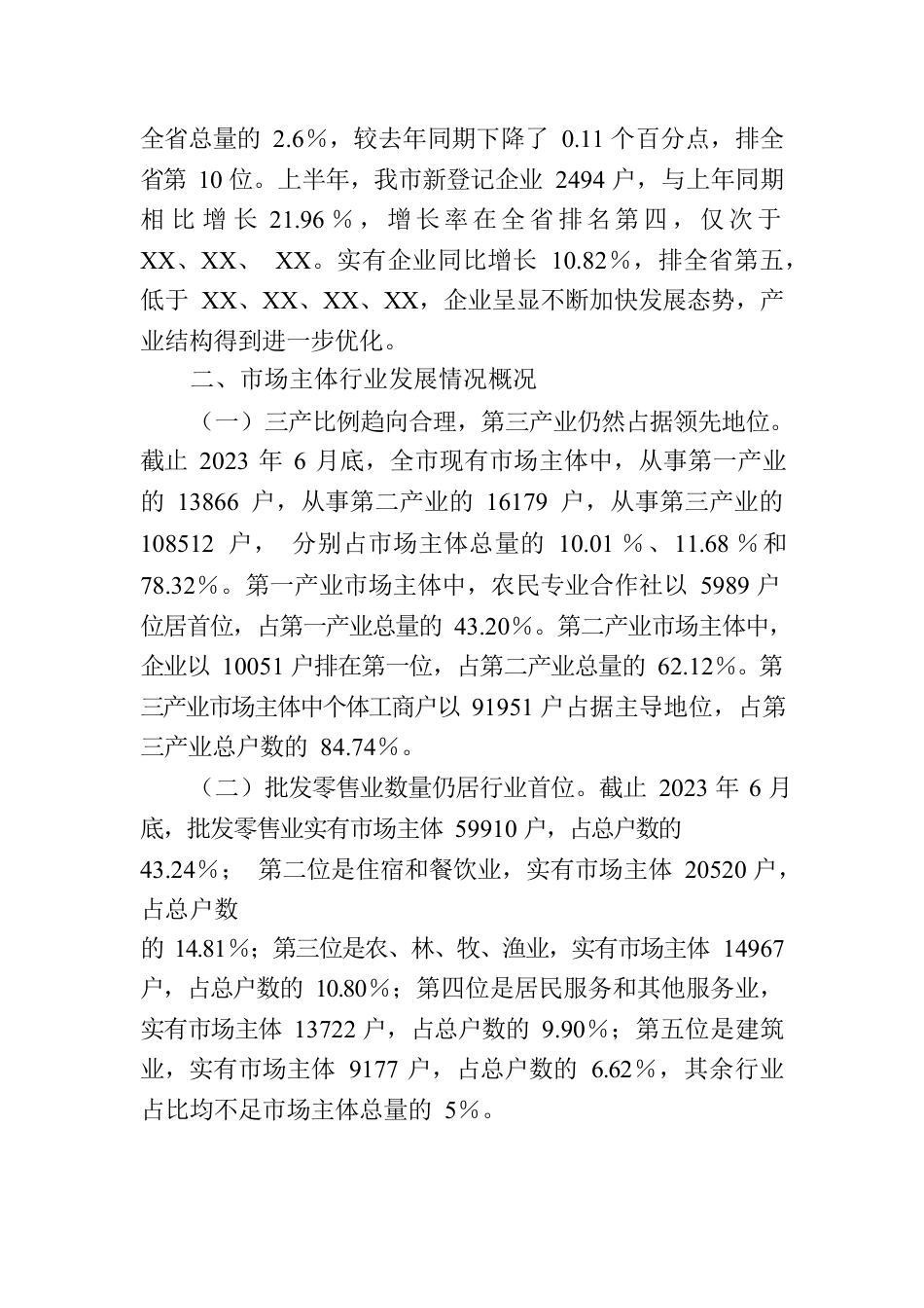 市2023年上半年市场主体发展情况报告.docx_第2页