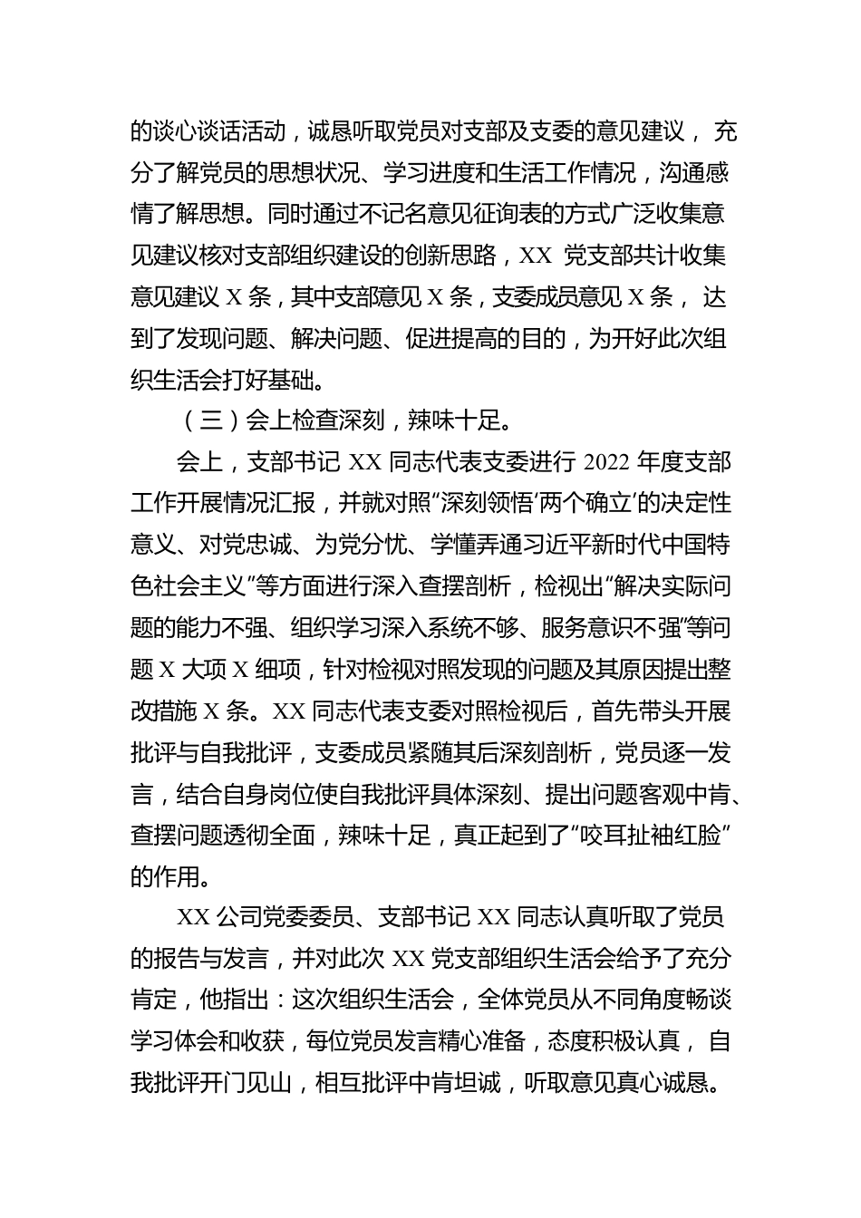 公司党支部关于2022年度组织生活会召开情况的报告.docx_第3页