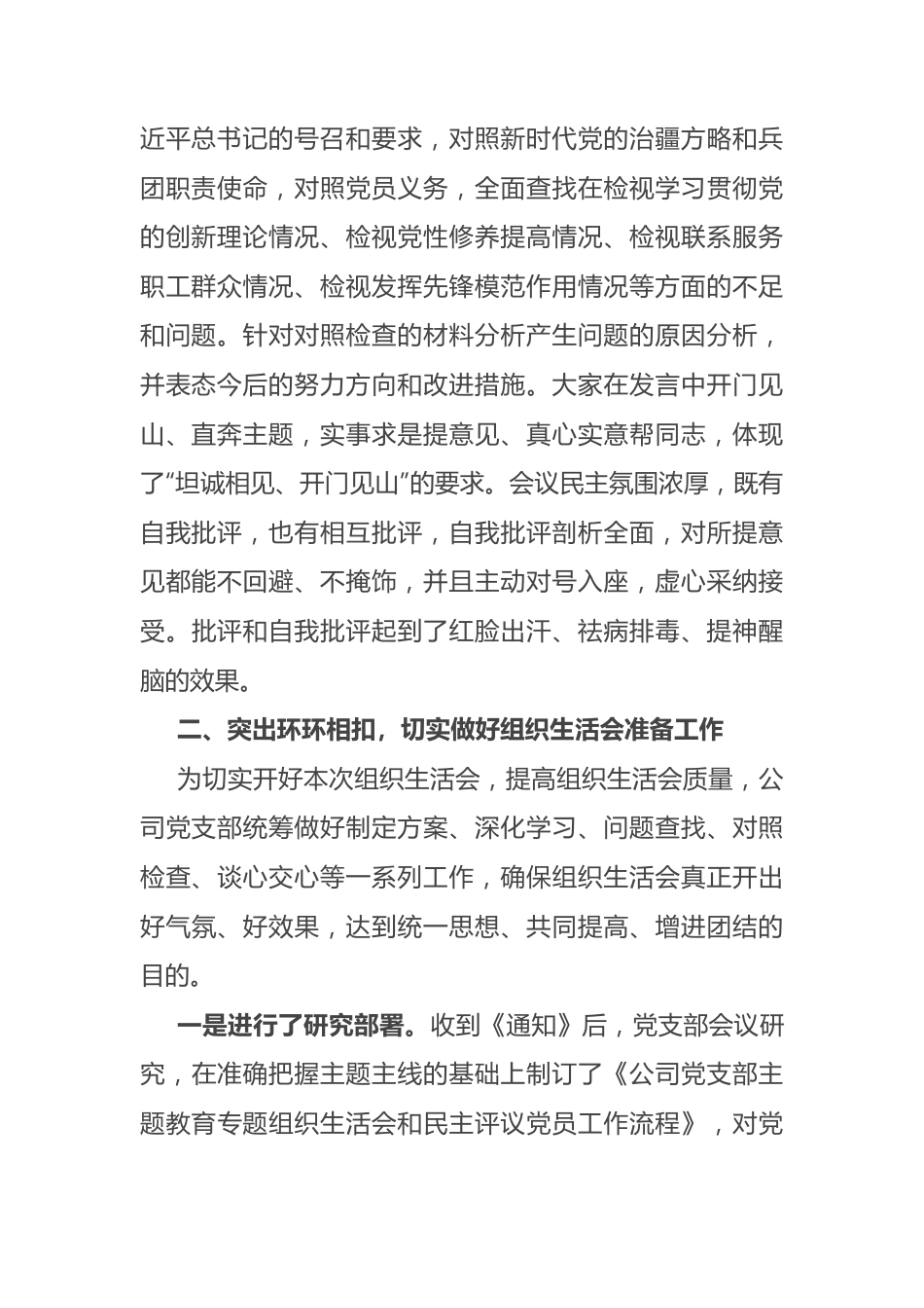 国企党支部2023年度组织生活会及民主评议党员开展情况报告.docx_第2页