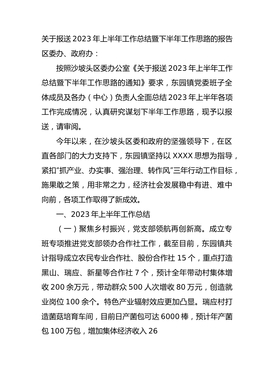报送2023年上半年工作总结暨下半年工作思路的报告.docx_第1页