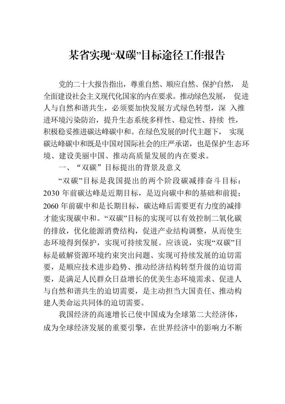 某省实现“双碳”目标途径工作报告.docx_第1页
