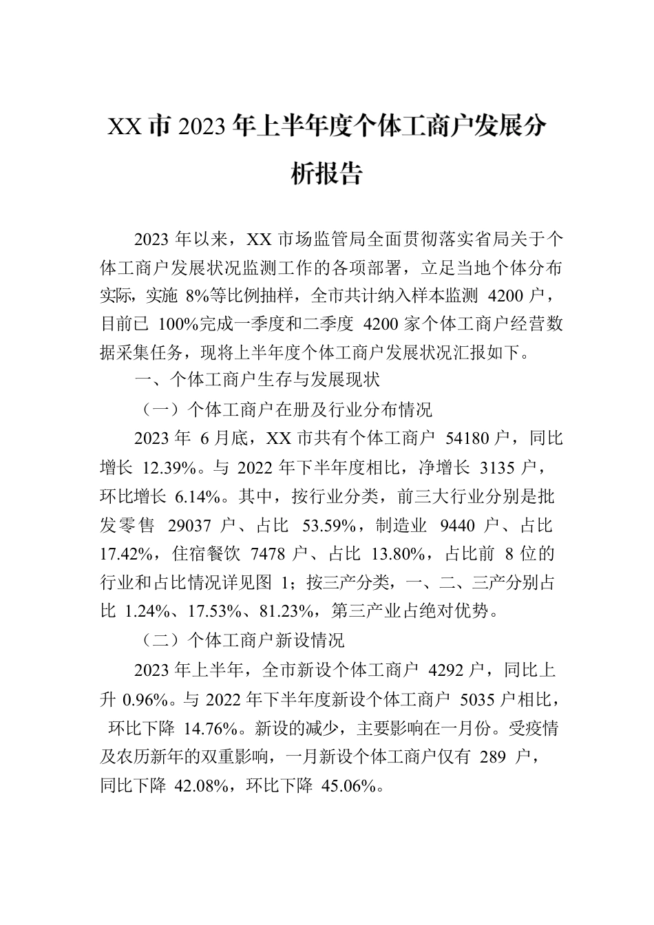 XX市2023年上半年度个体工商户发展分析报告（20230811）.docx_第1页