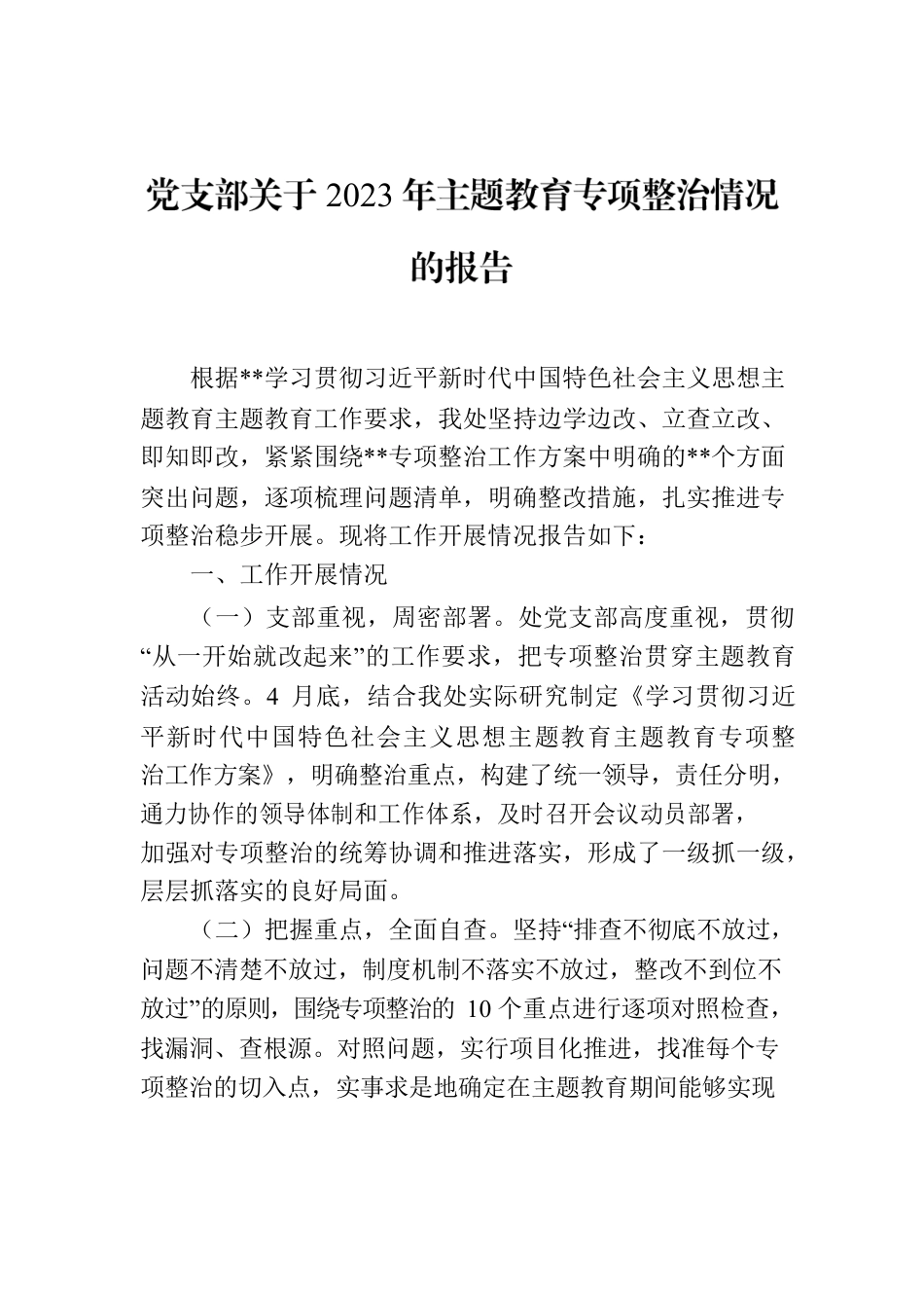党支部关于2023年主题教育专项整治情况的报告.docx_第1页