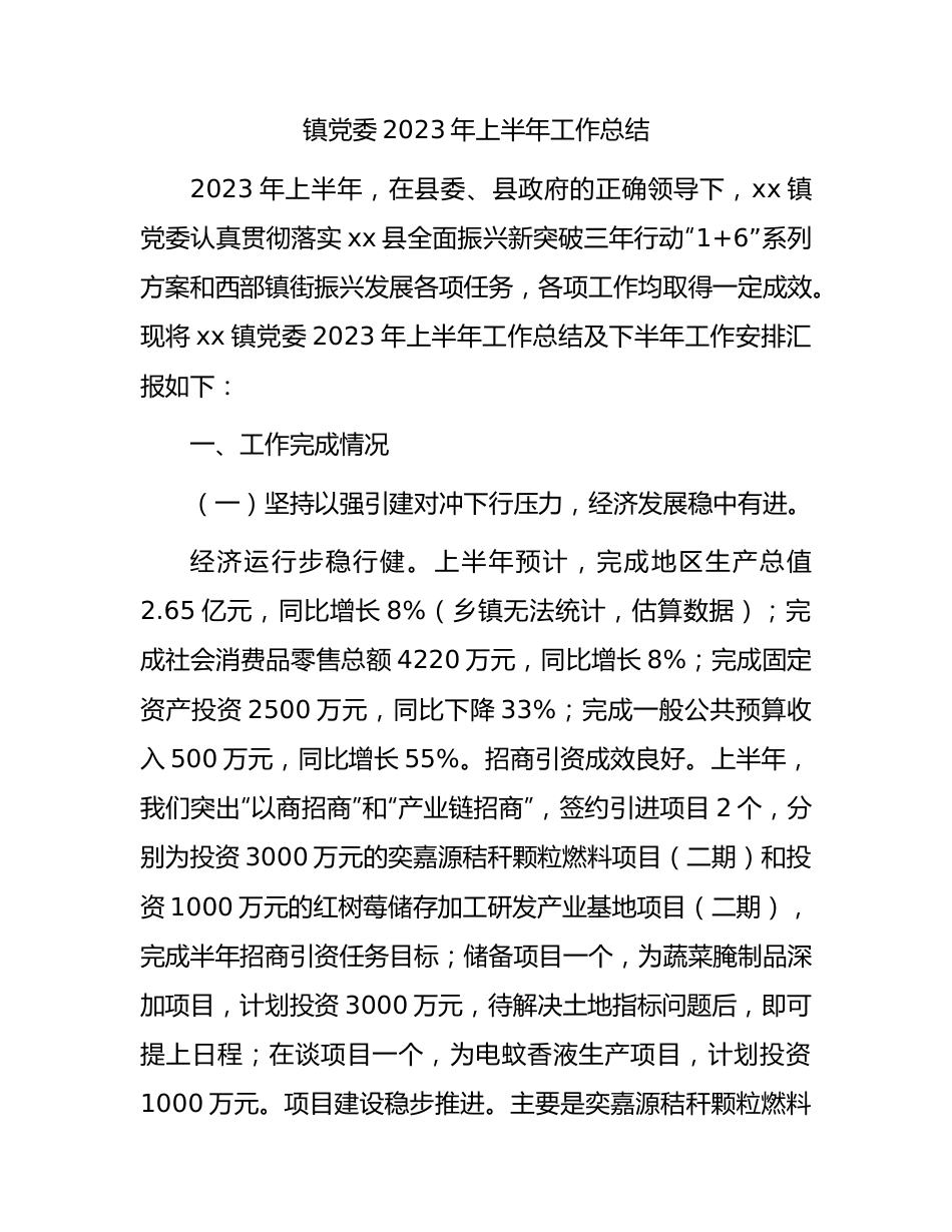 乡镇2023年上半年工作总结.docx_第1页