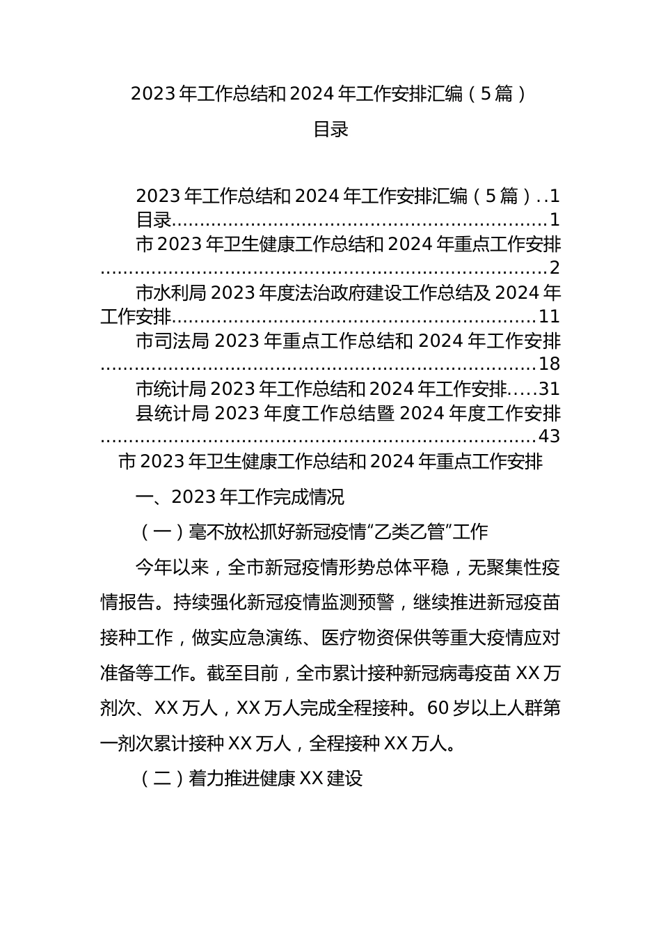 2023年工作总结和2024年工作安排汇编（5篇）.docx_第1页