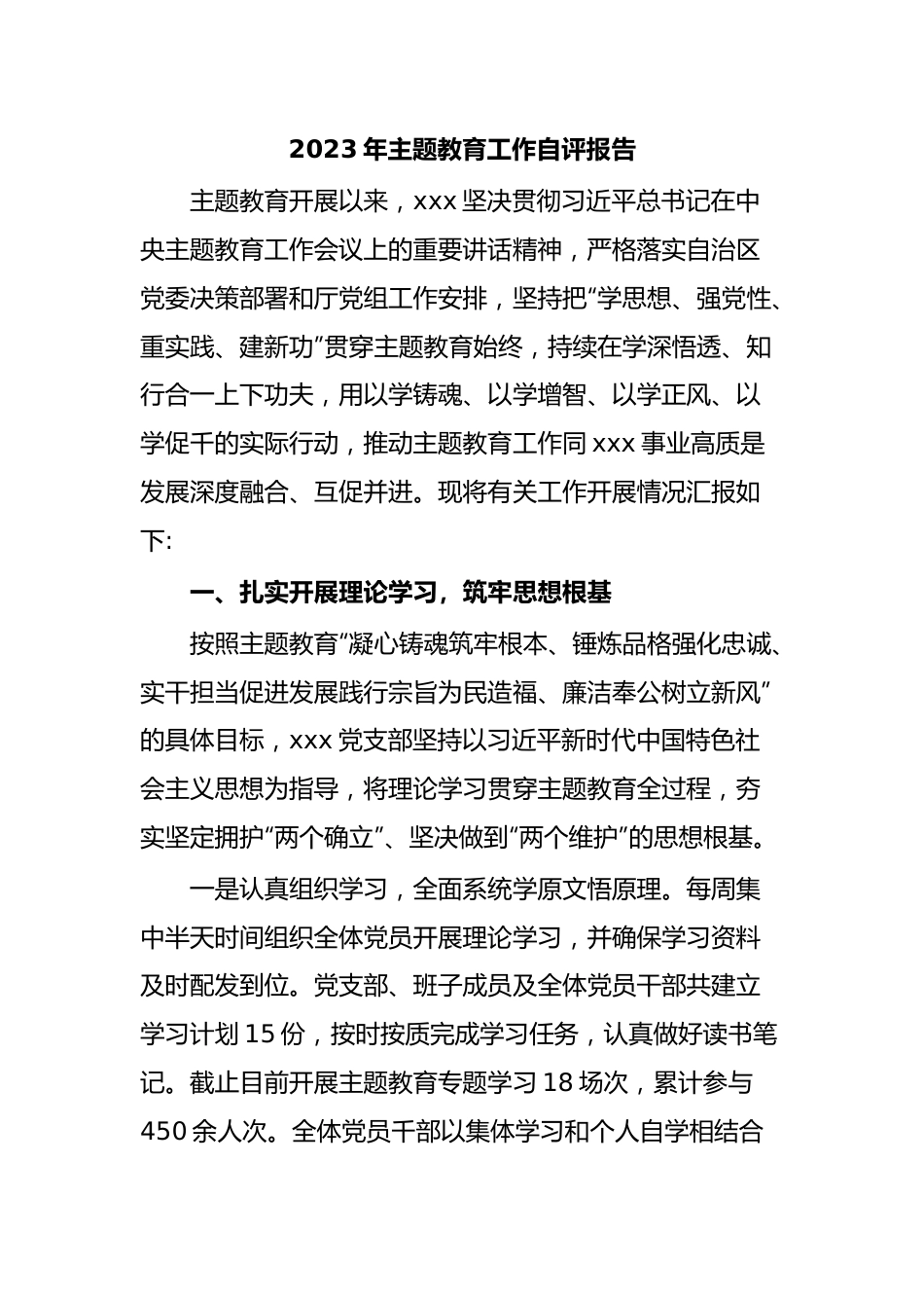 2023年主题教育工作自评报告.docx_第1页