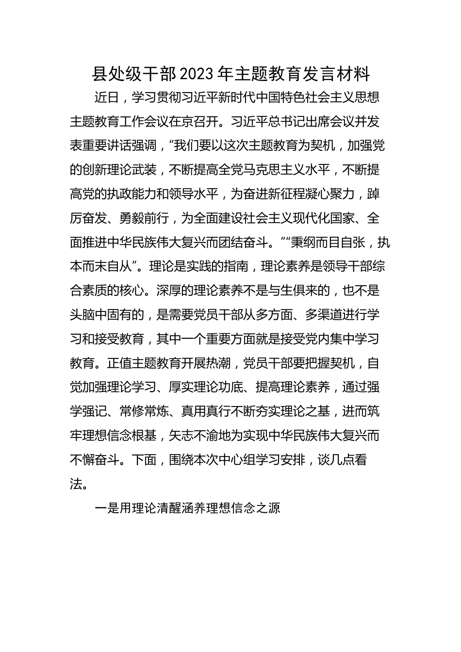 县处级干部2023年主题教育发言材料.docx_第1页