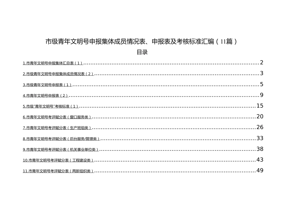 （11篇）市级青年文明号申报集体成员情况表、申报表及考核标准汇编.docx_第1页