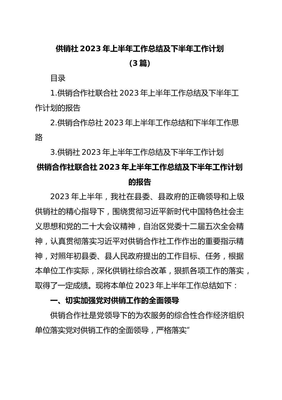 (3篇)供销社2023年上半年工作总结及下半年工作计划.docx_第1页