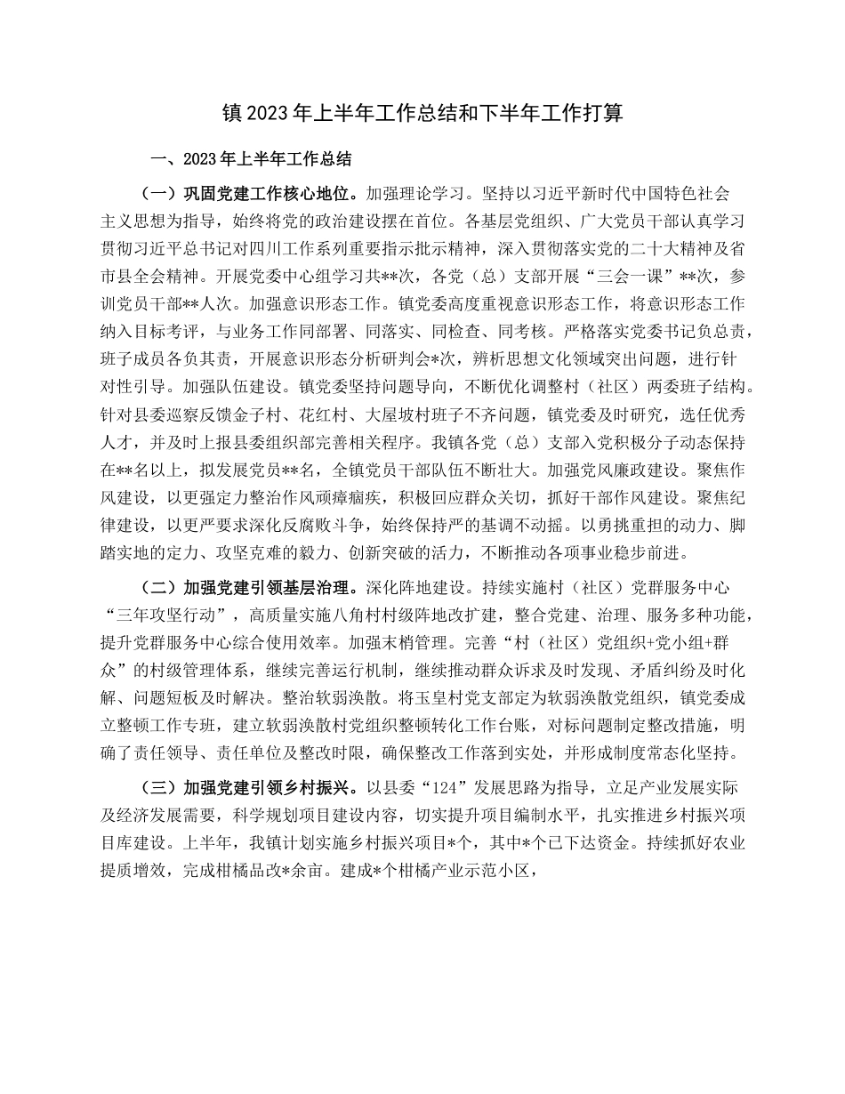 镇2023年上半年工作总结和下半年工作打算.docx_第1页