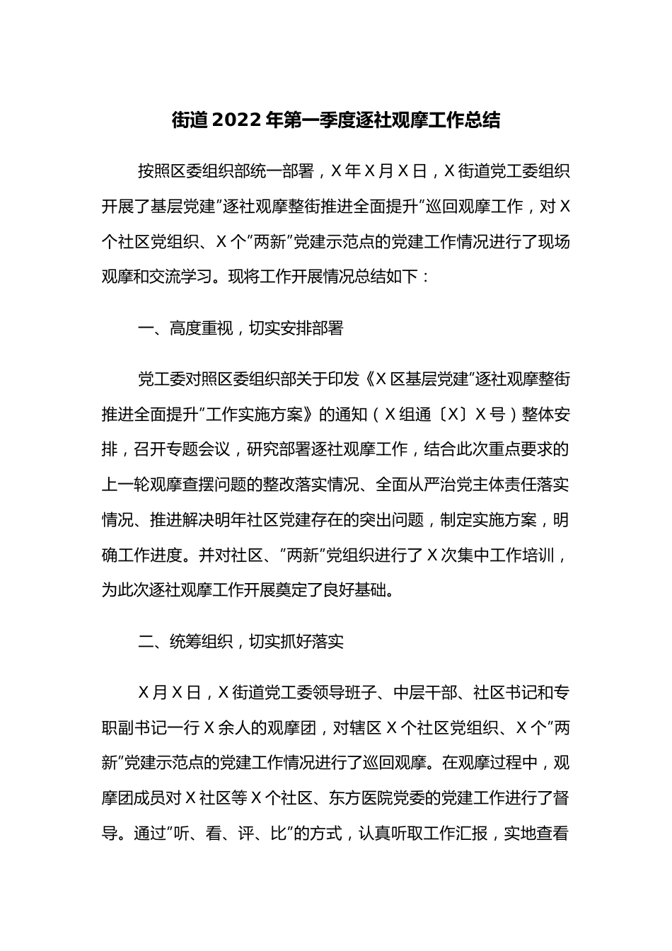 街道2022年第一季度逐社观摩工作总结.docx_第1页