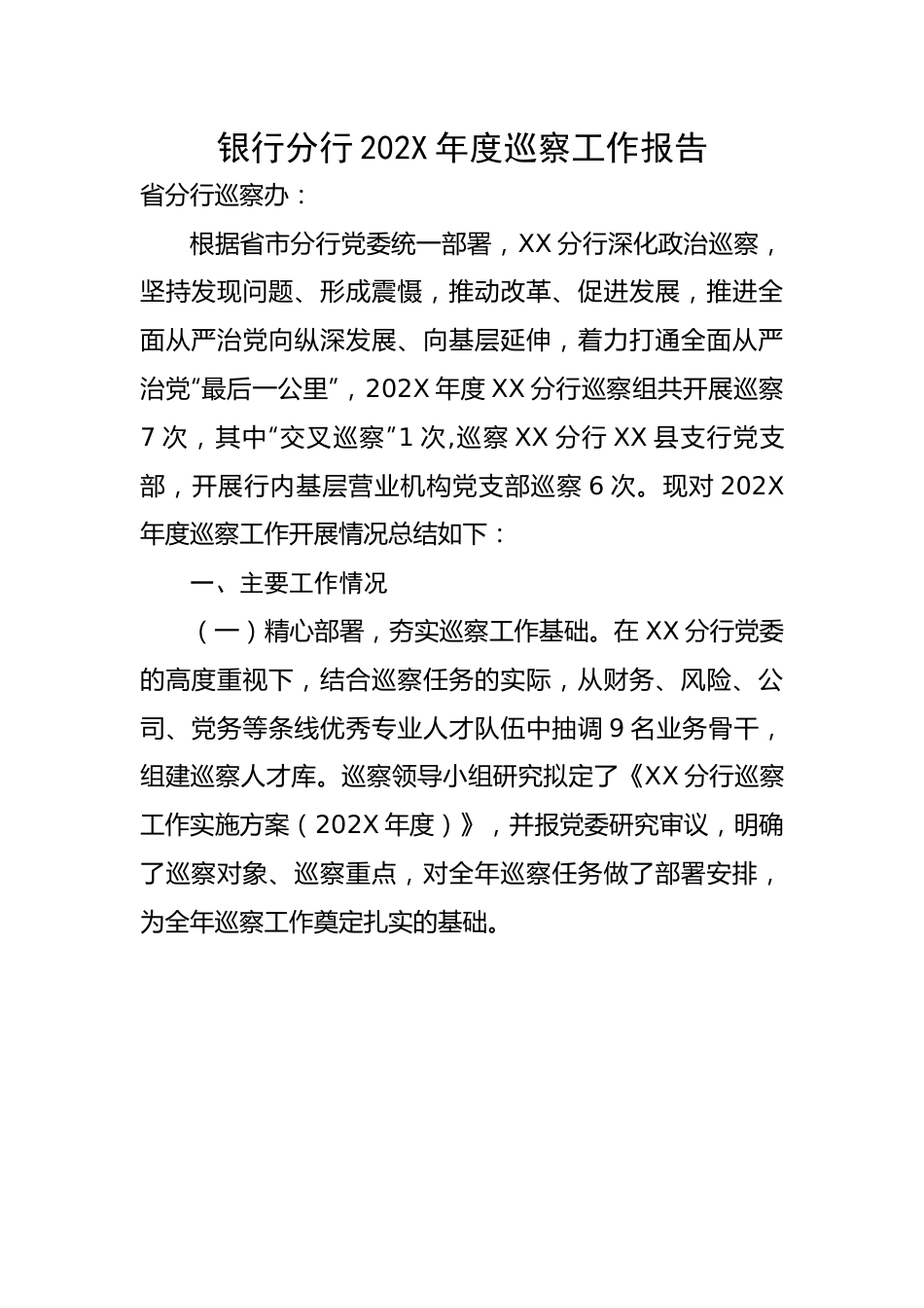 银行分行2022年度巡察工作报告.docx_第1页
