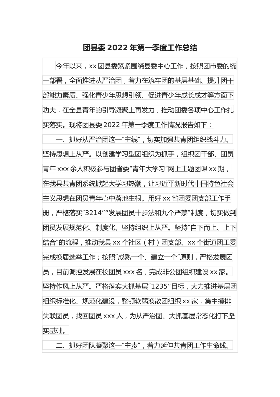 团县委2022年第一季度工作总结.docx_第1页