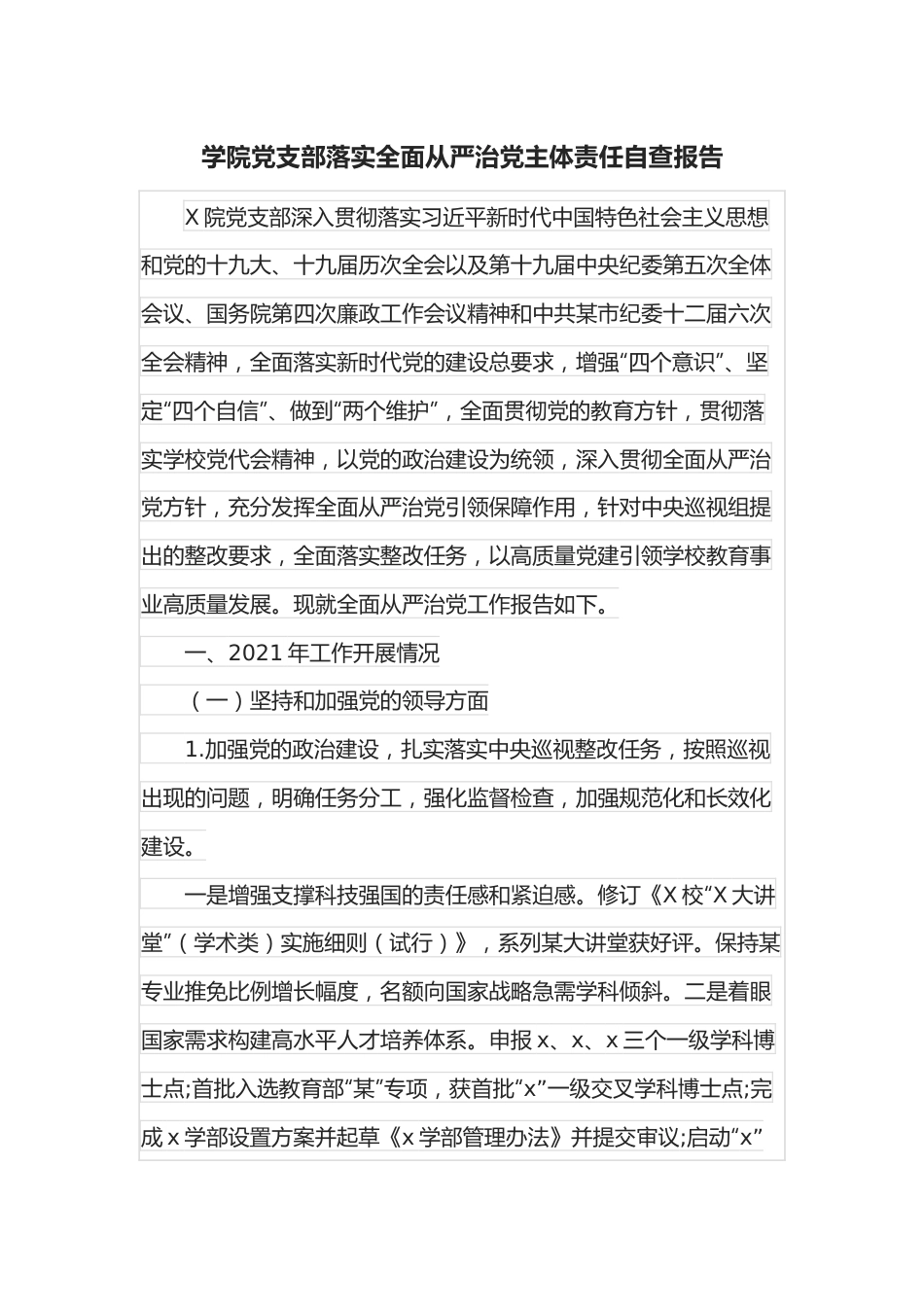 学院党支部落实全面从严治党主体责任自查报告.docx_第1页