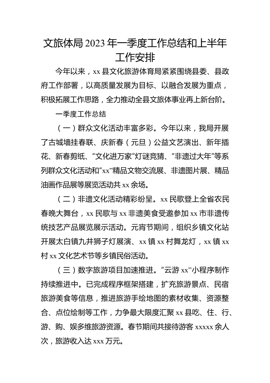 文旅体局2023年一季度工作总结和上半年工作安排.docx_第1页