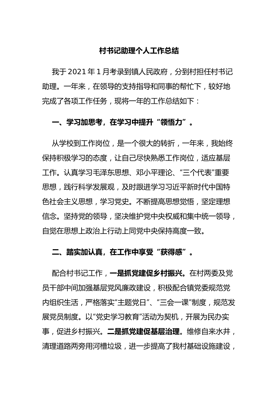 村书记助理个人工作总结.docx_第1页