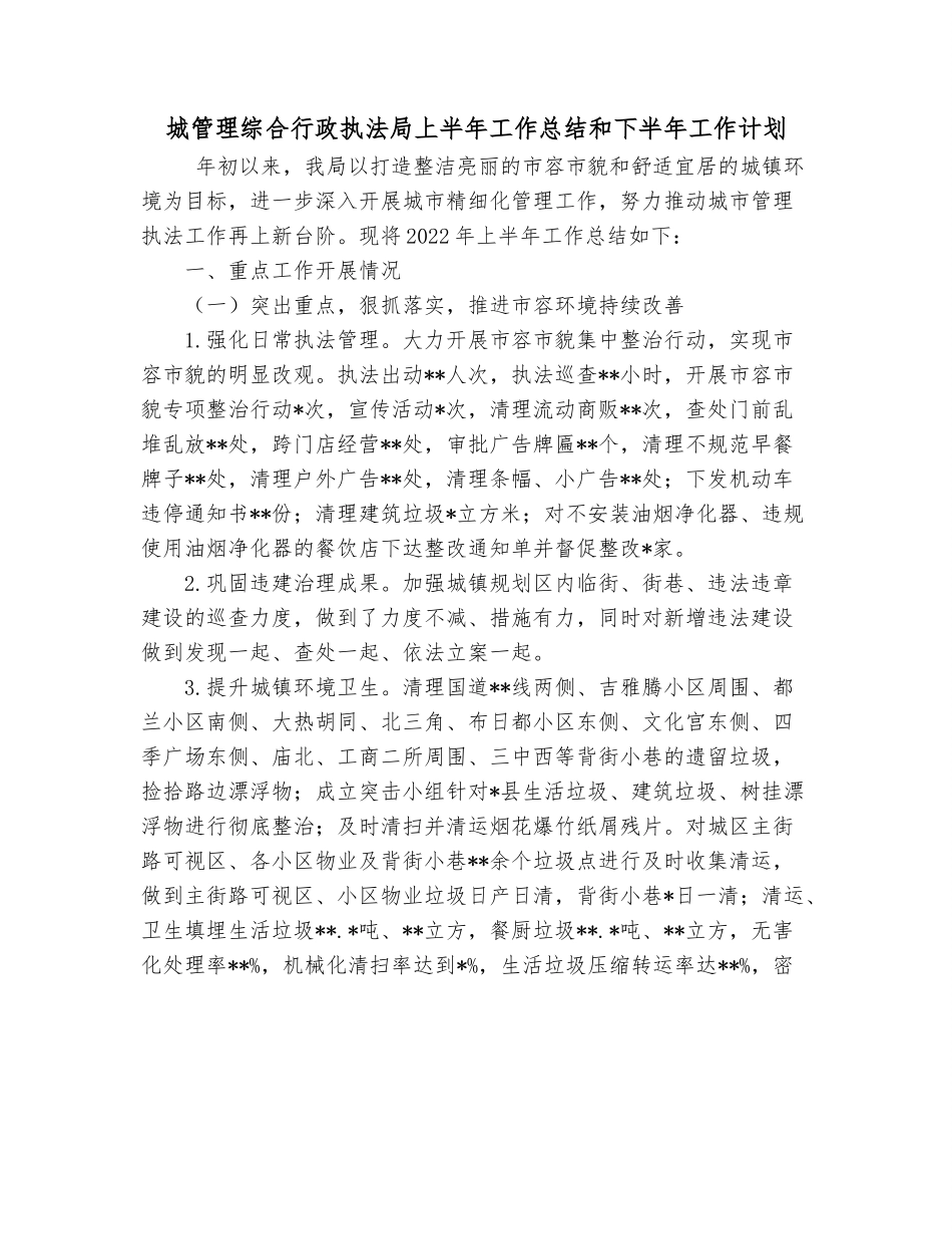 城管理综合行政执法局上半年工作总结和下半年工作计划.docx_第1页