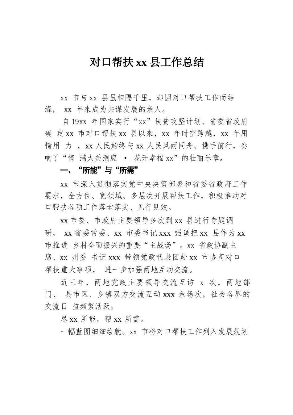 对口帮扶xx县工作总结.docx.docx_第1页