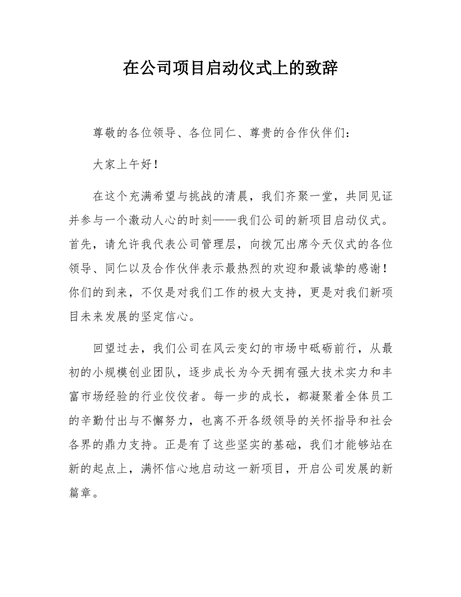 在公司项目启动仪式上的致辞.docx_第1页