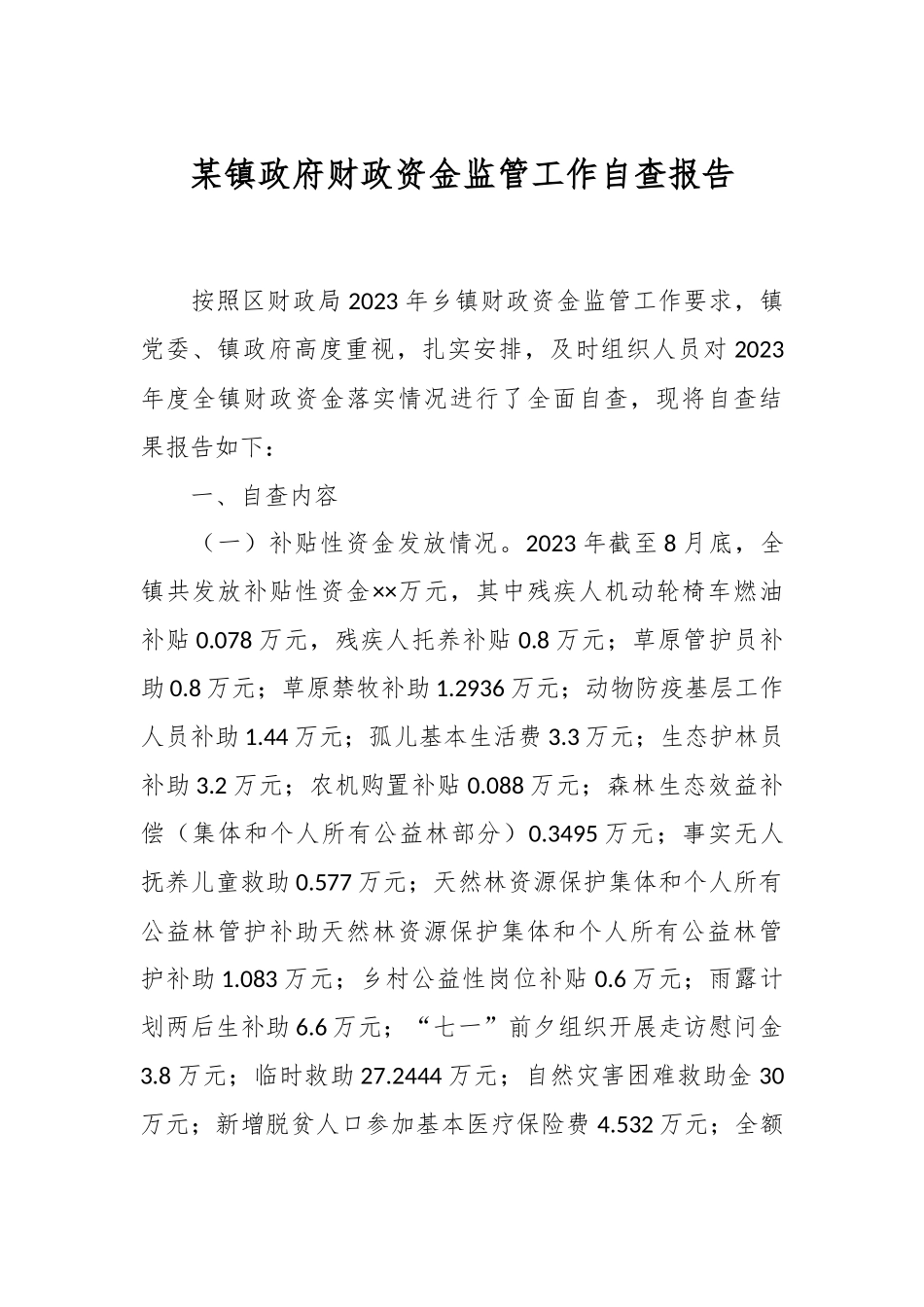 某镇政府财政资金监管工作自查报告.docx_第1页