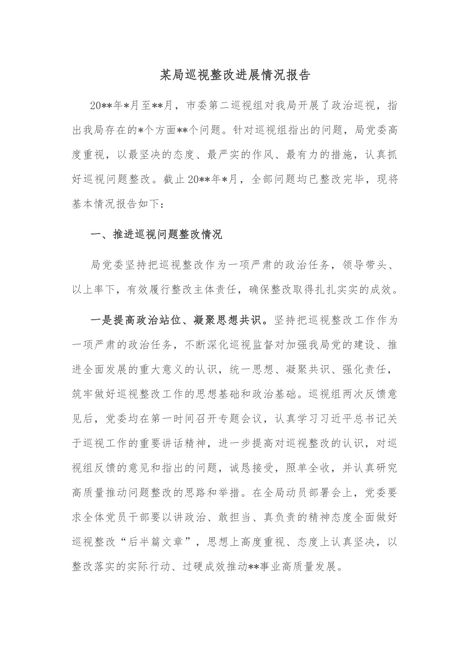 某局巡视整改进展情况报告.docx_第1页