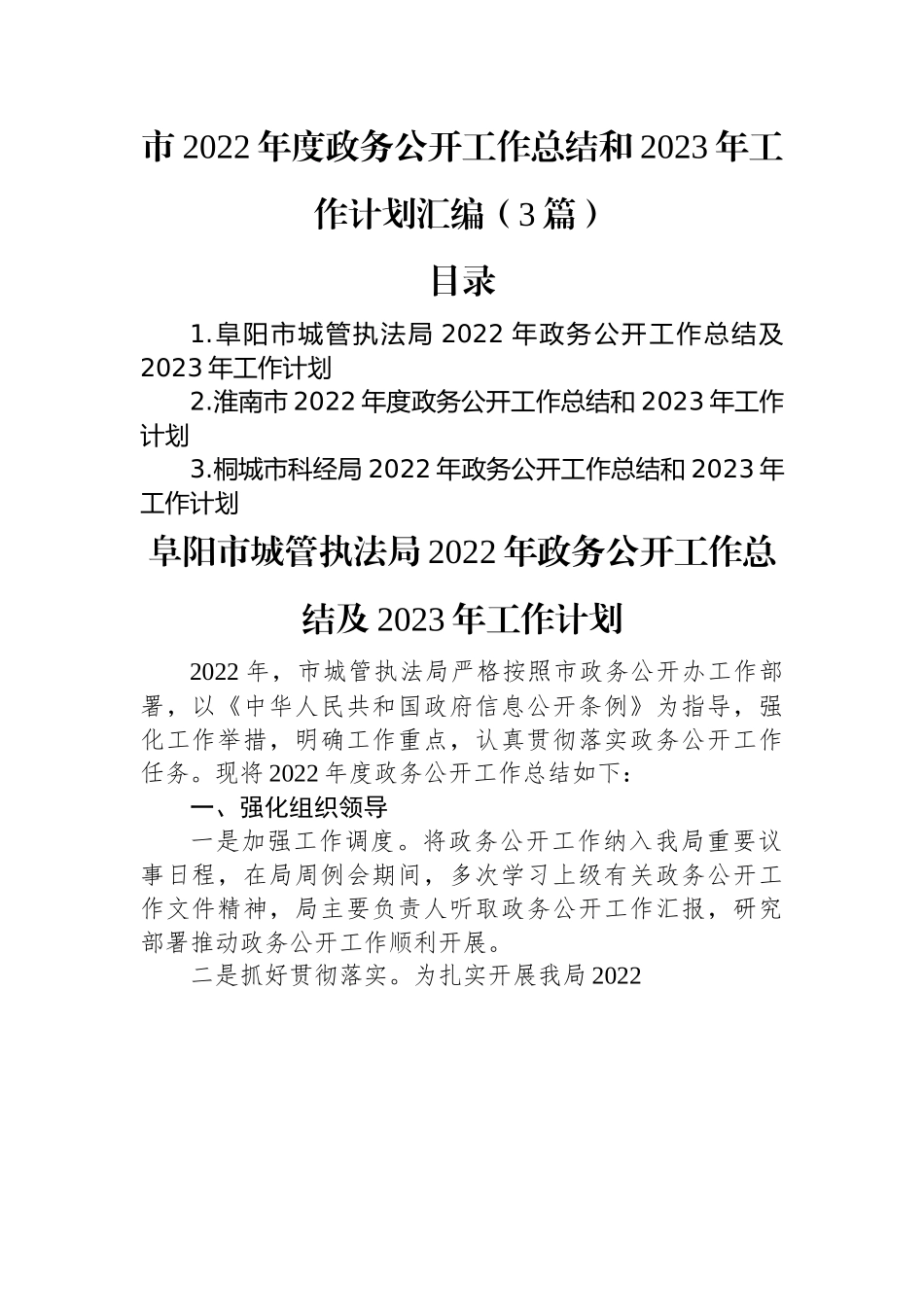 市2022年度政务公开工作总结和2023年工作计划汇编（3篇）.docx_第1页