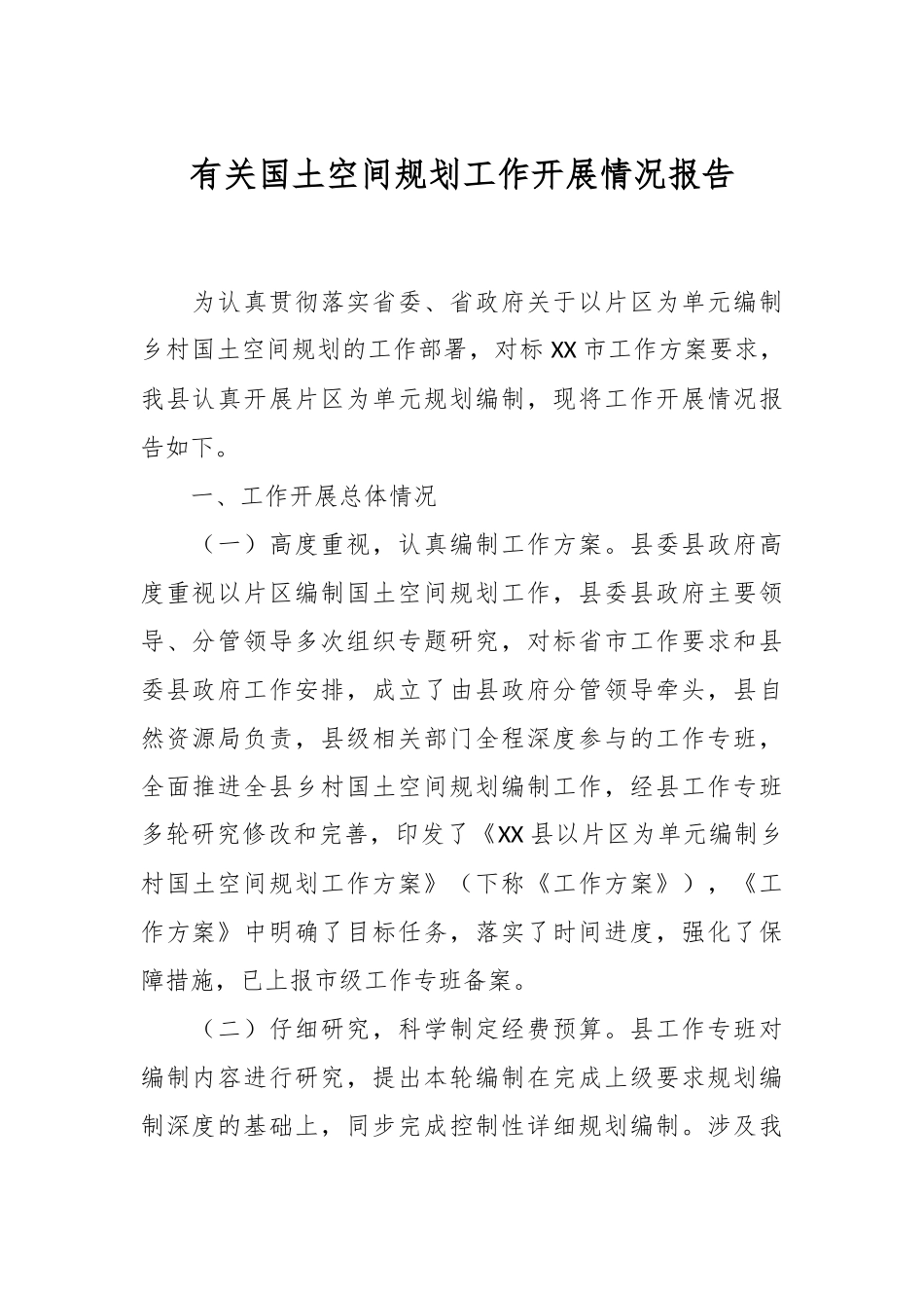 有关国土空间规划工作开展情况报告.docx_第1页