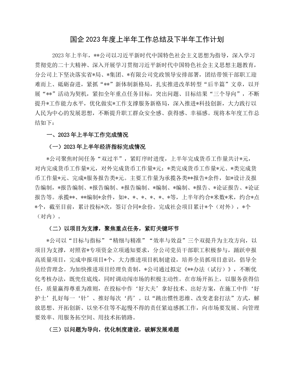 国企2023年度上半年工作总结及下半年工作计划.docx_第1页