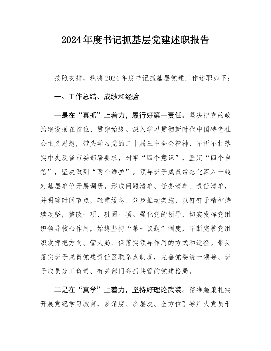 2024年度书记抓基层党建述职报告.docx_第1页