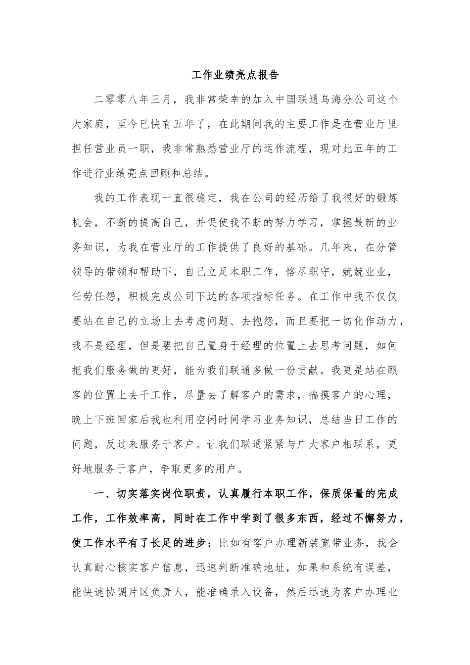 工作业绩亮点报告.docx_第1页