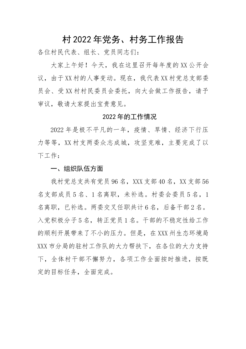 村2022年党务、村务工作报告.docx_第1页