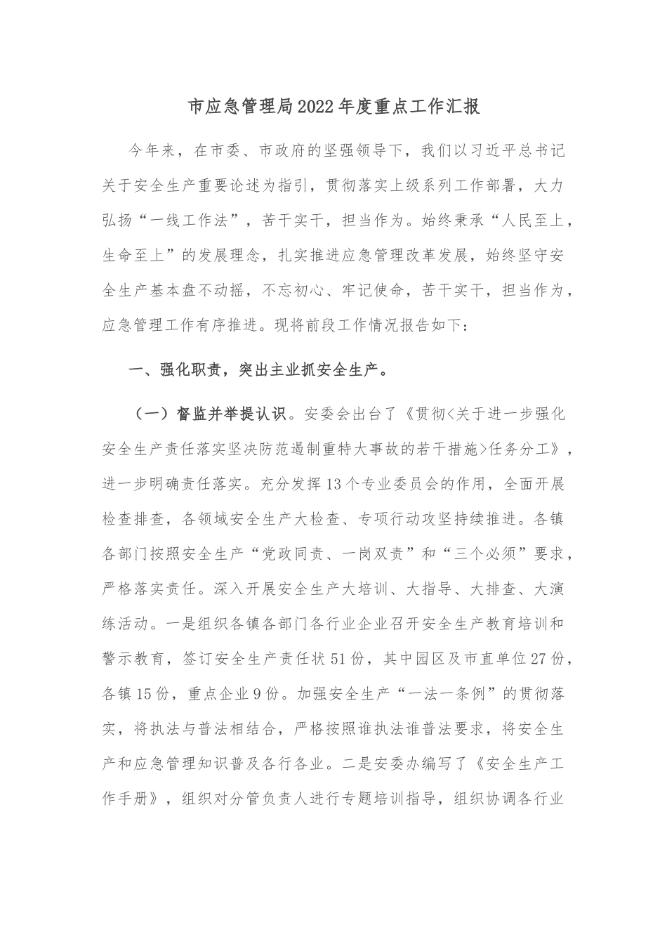 市应急管理局2022年度重点工作汇报.docx_第1页