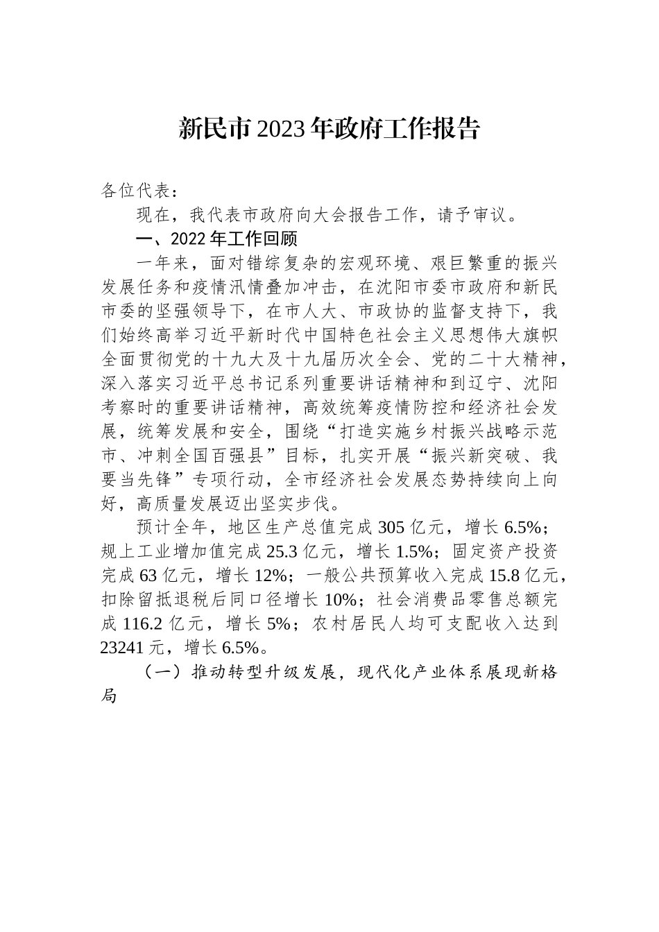 新民市2023年政府工作报告.docx_第1页