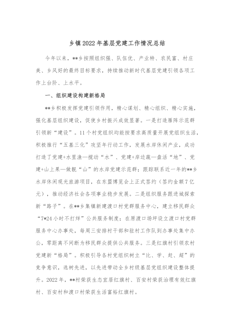 乡镇2022年基层党建工作情况总结.docx_第1页