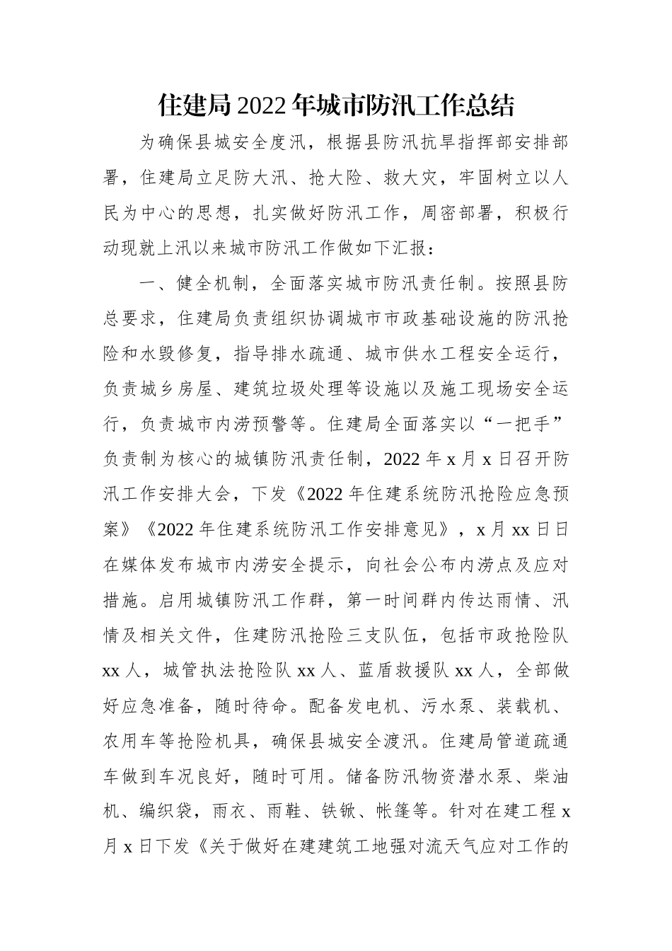 住建局2022年城市防汛工作总结.docx_第1页