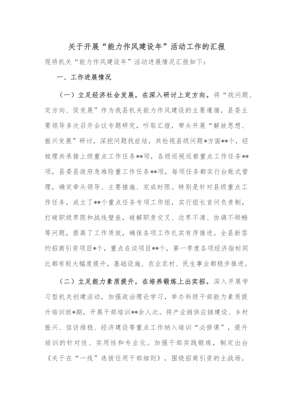 关于开展“能力作风建设年”活动工作的汇报.docx_第1页