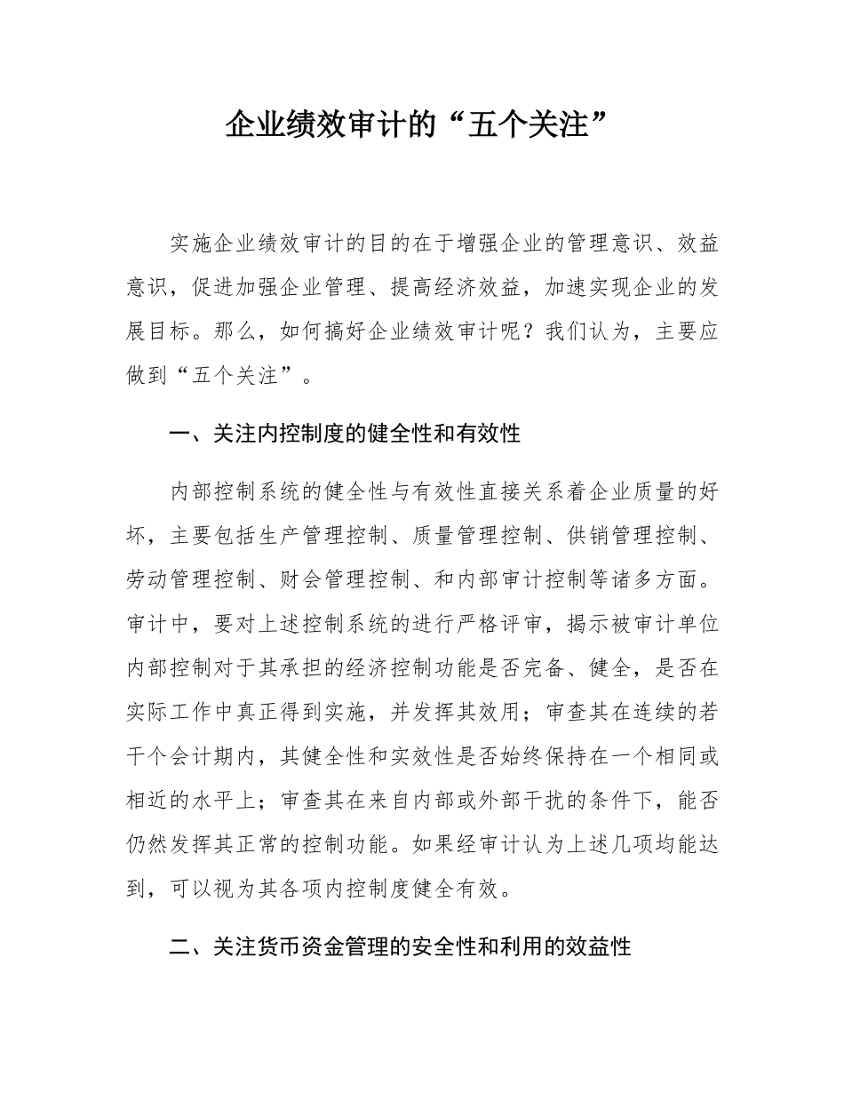 企业绩效审计的“五个关注”.docx_第1页