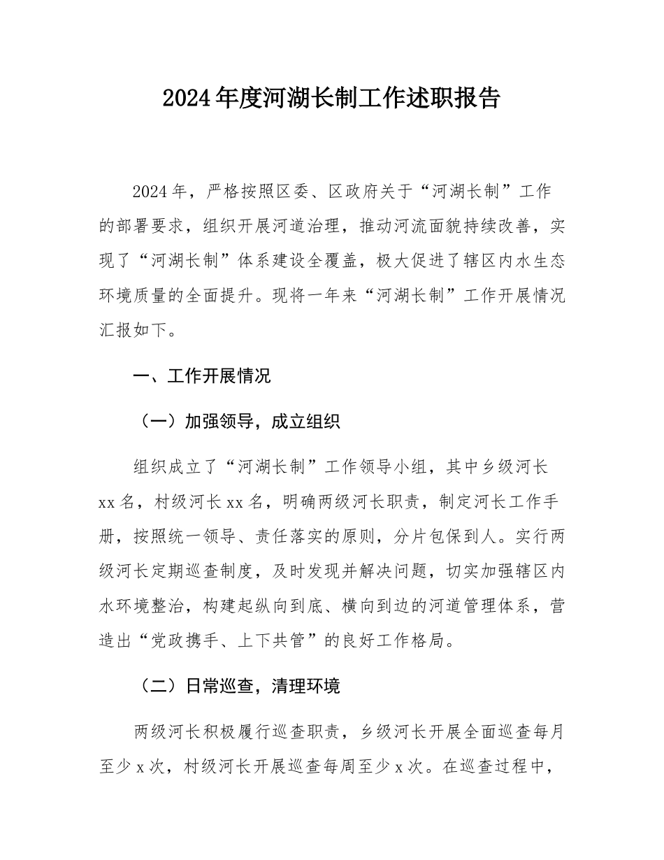 2024年度河湖长制工作述职报告.docx_第1页
