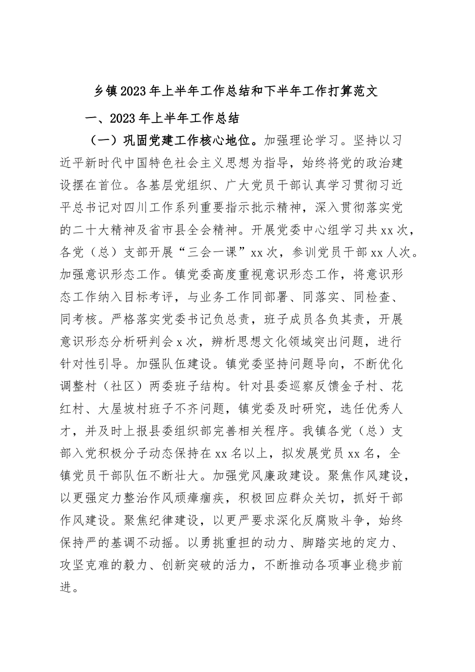 乡镇2023年上半年工作总结和下半年计划（汇报报告）.docx_第1页