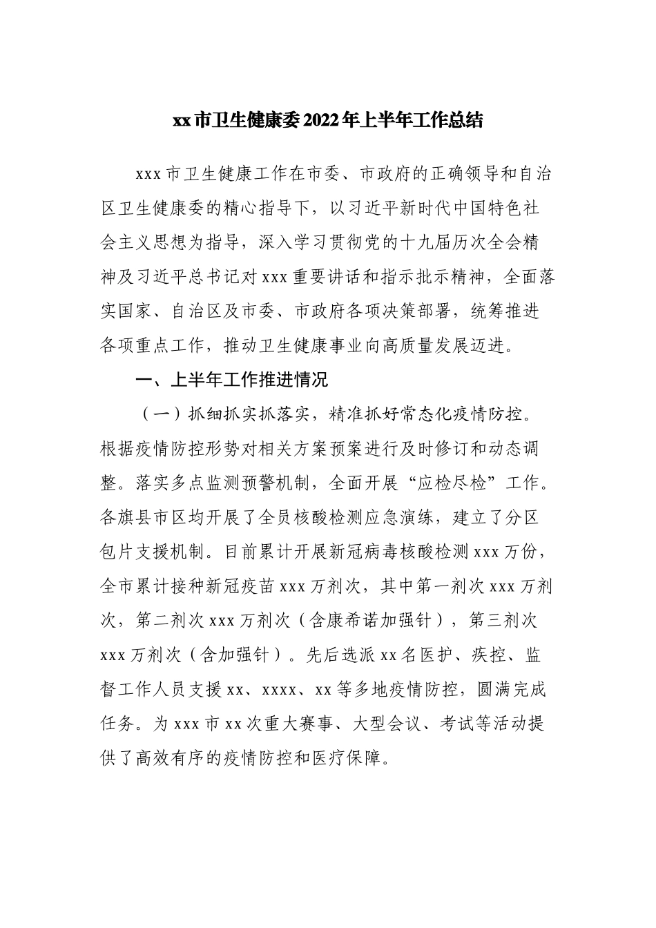 卫生健康委2022年上半年工作总结.docx_第1页