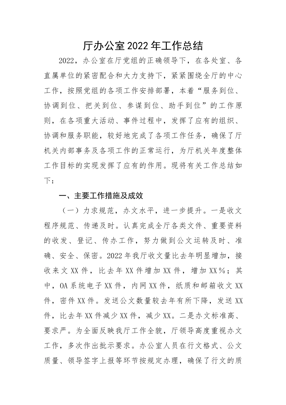 厅办公室2022年工作总结.docx_第1页
