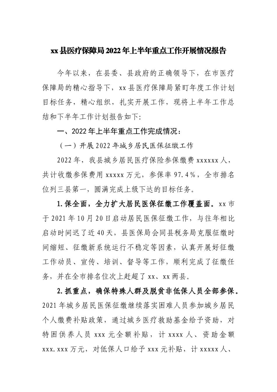 医疗保障局2022年上半年重点工作开展情况报告.docx_第1页