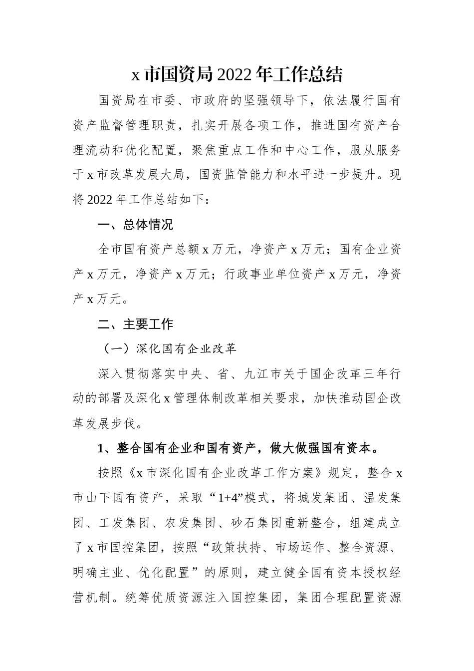 x市国资局2022年工作总结.docx_第1页