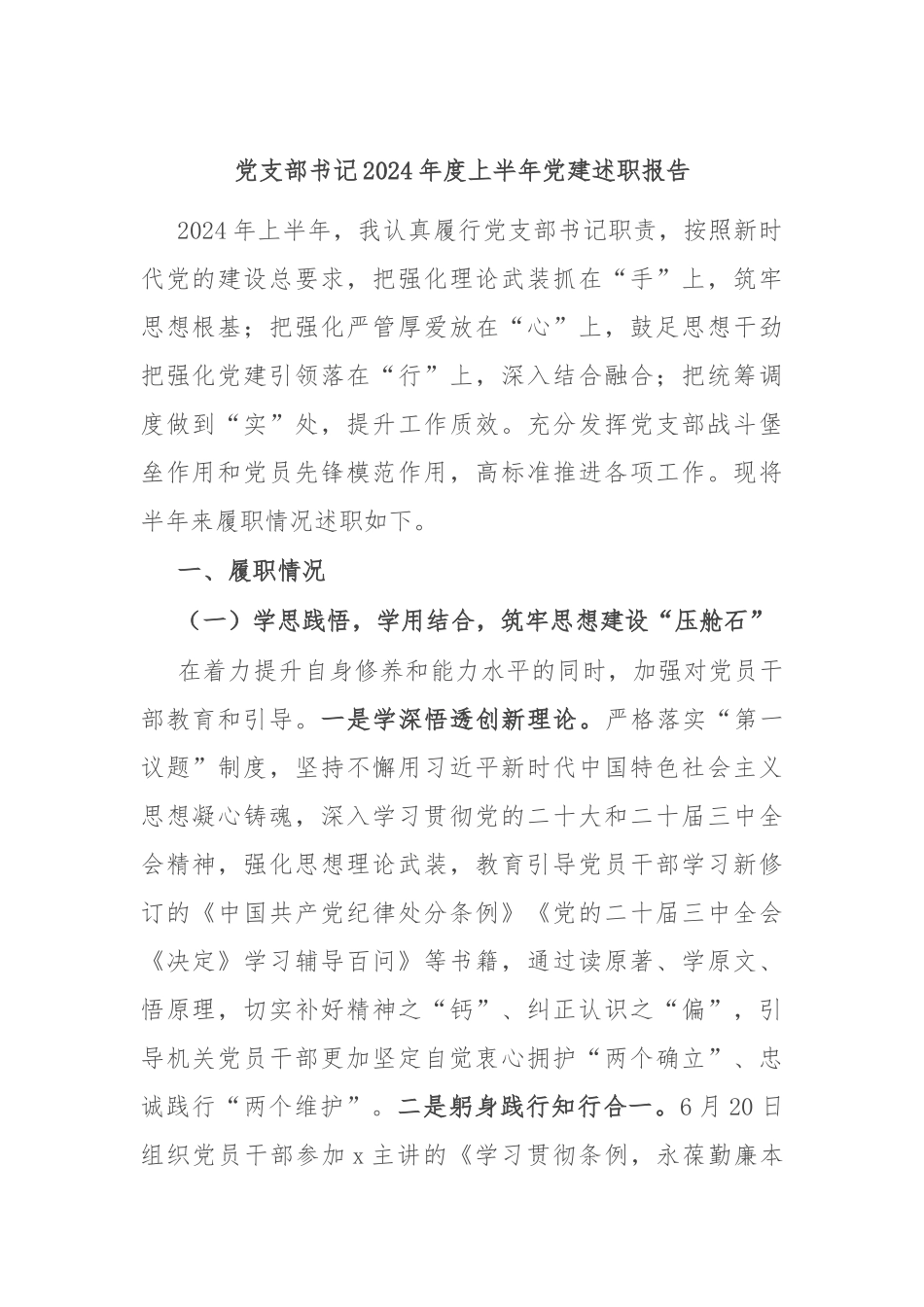 党支部书记2024年度上半年党建述职报告.docx_第1页