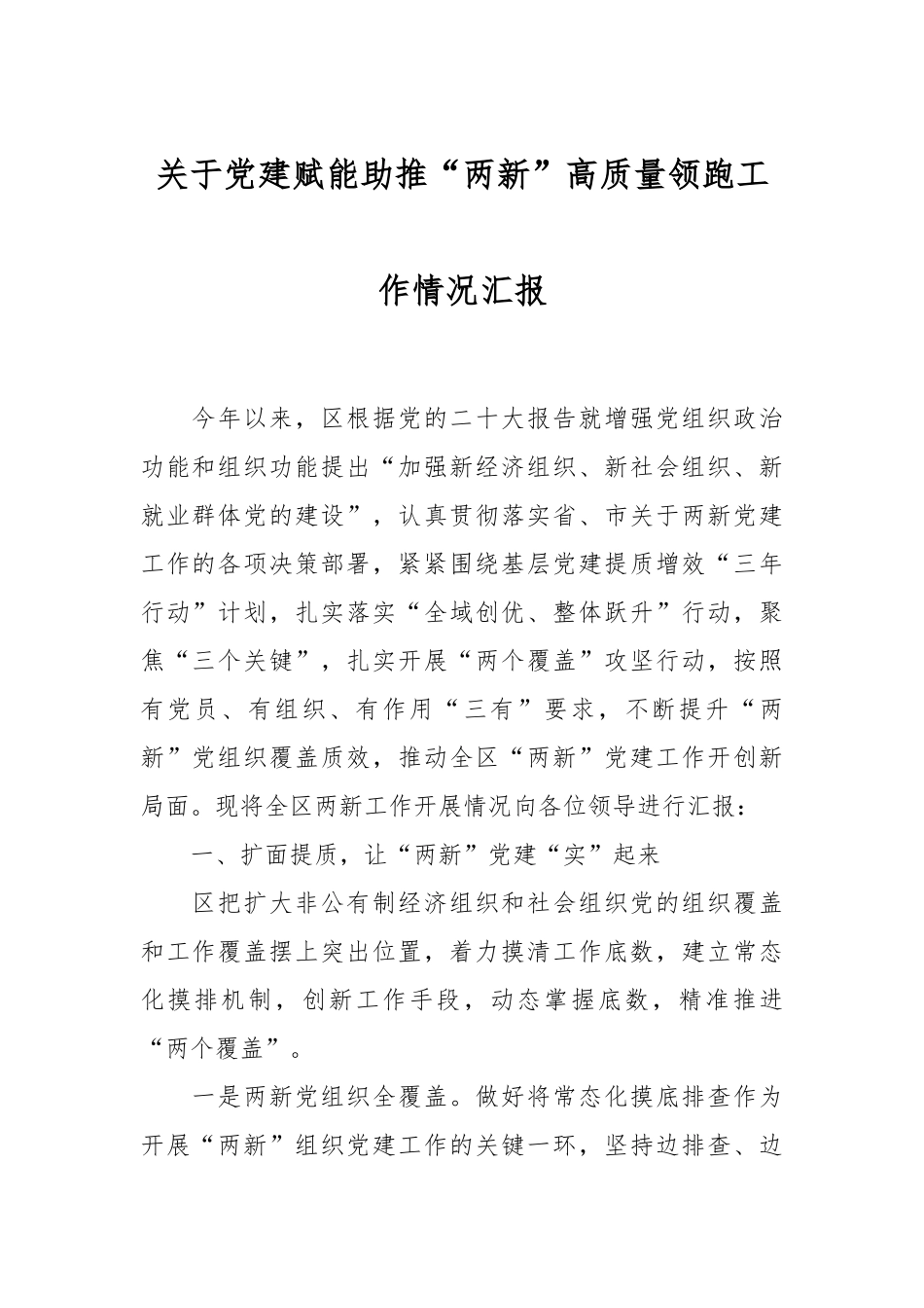 关于党建赋能助推“两新”高质量领跑工作情况汇报.docx_第1页